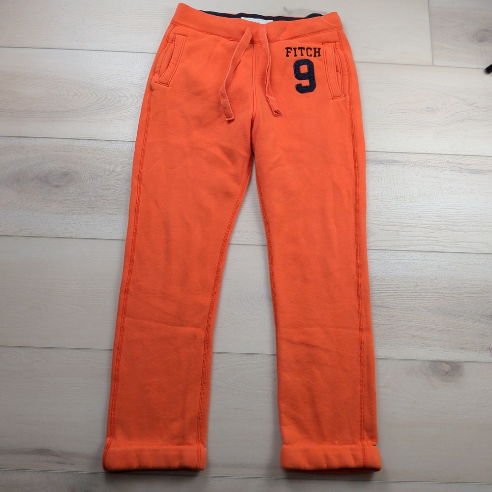 Vintage Y2K Abercrombie & Fitch Orange Fleece Sweatpants Mens M Fitch 9 Applique
